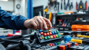 Diagnose automotive fuses at https://bezpieczniki24.pl with an expert mechanic in a bright garage.