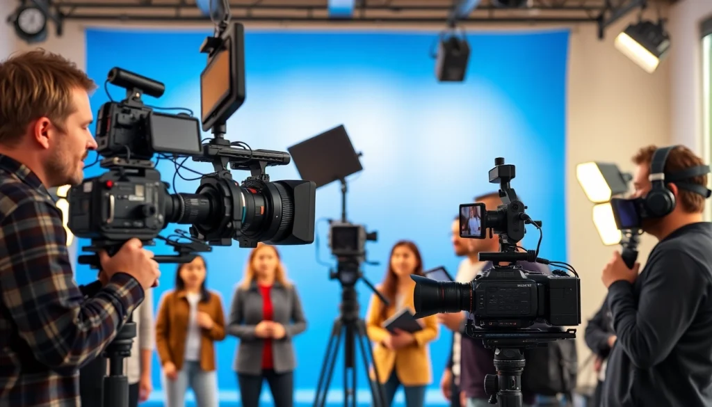 Professional team in action at a Video Production Company Calgary studio, showcasing advanced filming techniques.