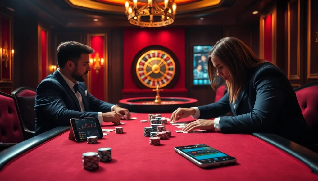 Experience high-stakes poker with the f12 App strategically displayed among chips and cards.