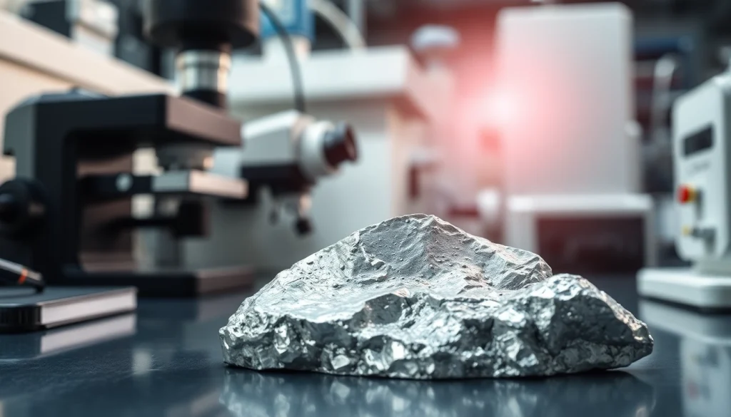 A beryllium sample showcased in a lab, emphasizing its metallic properties and advanced research.