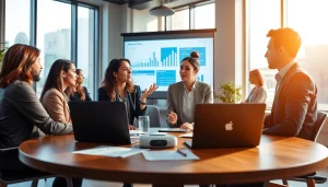 Engaged business professionals collaborating in a modern office setting for a successful Business operation.