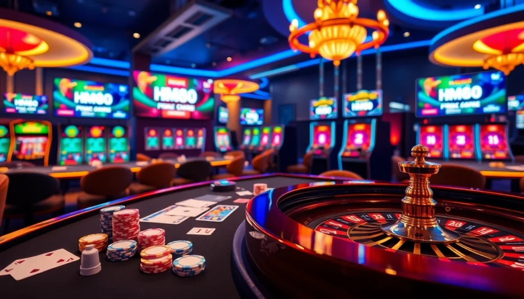 Players enjoying a thrilling gambling experience on HM88's casino tables with vibrant visuals.