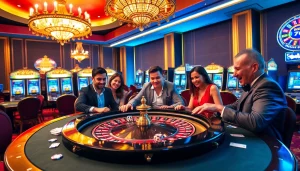 Experience the thrill of winning at 3333win with luxury casino gameplay featuring vibrant roulette and excited players.