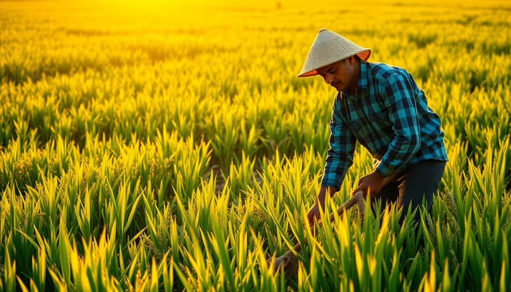 Petani toto menanam dengan alat tradisional di ladang hijau subur.