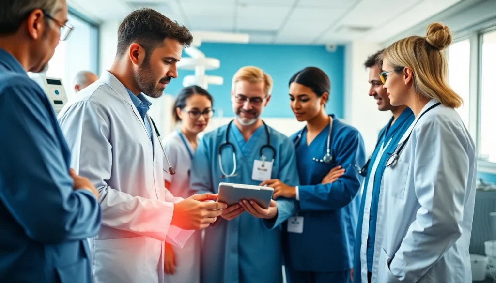 Healthcare professionals collaborating on patient care at https://tweestedenziekenhuis.nl in a modern hospital.