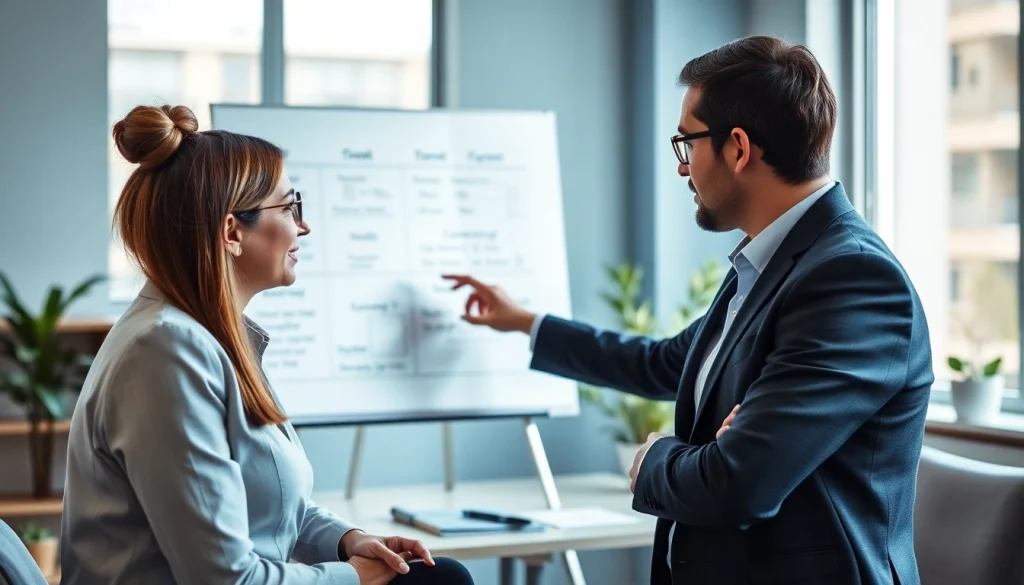 Empowerment solutions career coaching session featuring a coach guiding a client in a professional setting.