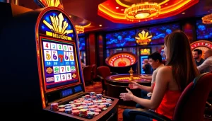 Players enjoying the thrilling experience of muji138 online gaming with vibrant slot machines.