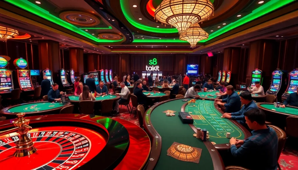 Winning at s8 com with vibrant casino games and lively players around the table.