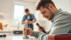 Plumber efficiently repairing pipes for https://speedyservicestoday.com.au with quality tools in a bright kitchen.