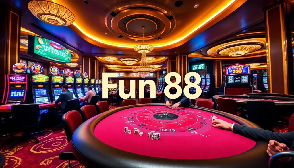 Gamblers enjoying a thrilling poker game at Fun88's vibrant casino.