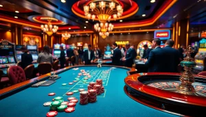 Experience the excitement of betting at nhà cái sv66 with colorful chips, busy tables, and luxury casino elements.