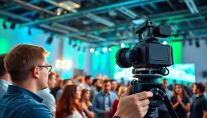 Capture the essence of a Creative Video Production Agency at an energetic event setting.