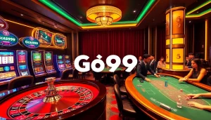 Go99 players enjoying vibrant slot machines and a thrilling casino atmosphere.