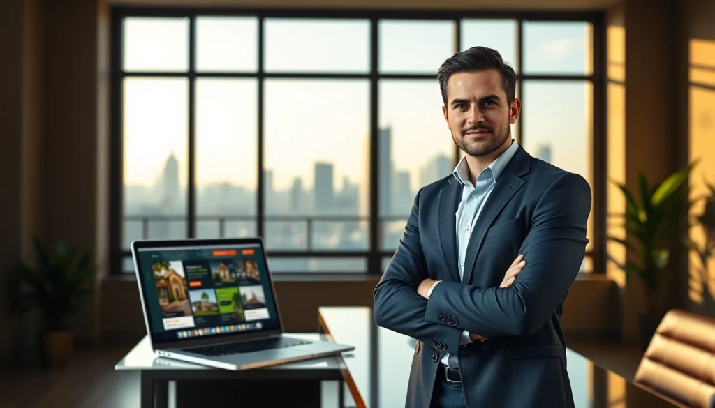 Showcasing a professional real estate agent in an office representing Real Estate opportunities.