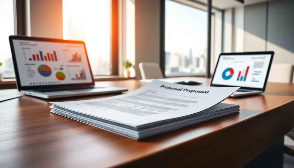 Showcasing Customized Proposal Writing with a professional document on a sleek desk.