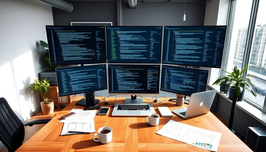 Developing an app through creative coding and design in a professional workspace.