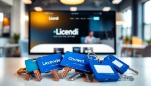 Purchase Licendi software license keys displayed on a modern screen showcasing digital security.