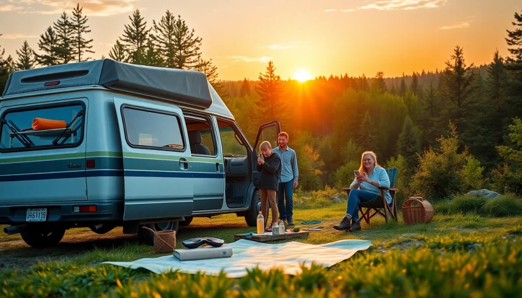 Families enjoying an adventure road trip at https://fernweh-abenteuer.de with a DIY camper and beautiful nature.