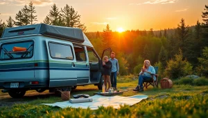 Families enjoying an adventure road trip at https://fernweh-abenteuer.de with a DIY camper and beautiful nature.
