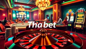 Experience the thrill of gambling at Tha bet with vibrant casino elements including roulette and poker.