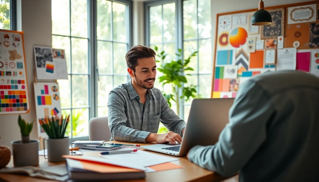 Engaging workspace scene showcasing creativity at https://heleensnyasyatelje.se with a designer's focus and colorful inspiration.