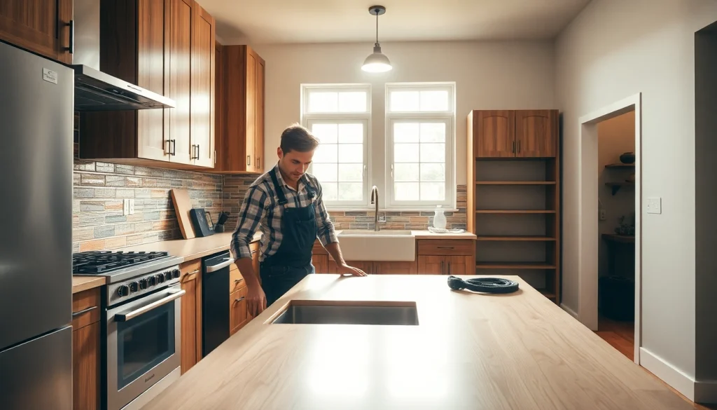 Transforming a space through home renovation with a contractor enhancing a modern kitchen.