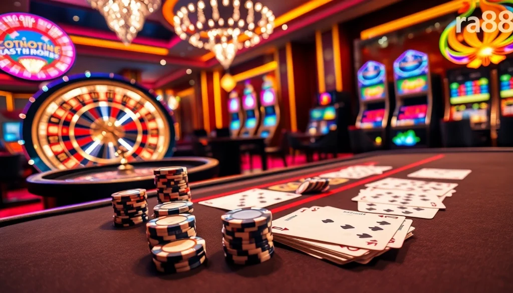 Experience the thrill of rr88 gaming with vibrant poker tables and exciting roulette wheels.