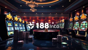 Experience thrilling gaming at https://f168info.com/ with luxurious casino tables and vibrant slot machines.