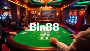 Gamblers strategizing at a Bin88 baccarat table, showcasing thrilling gameplay and high-stakes action.