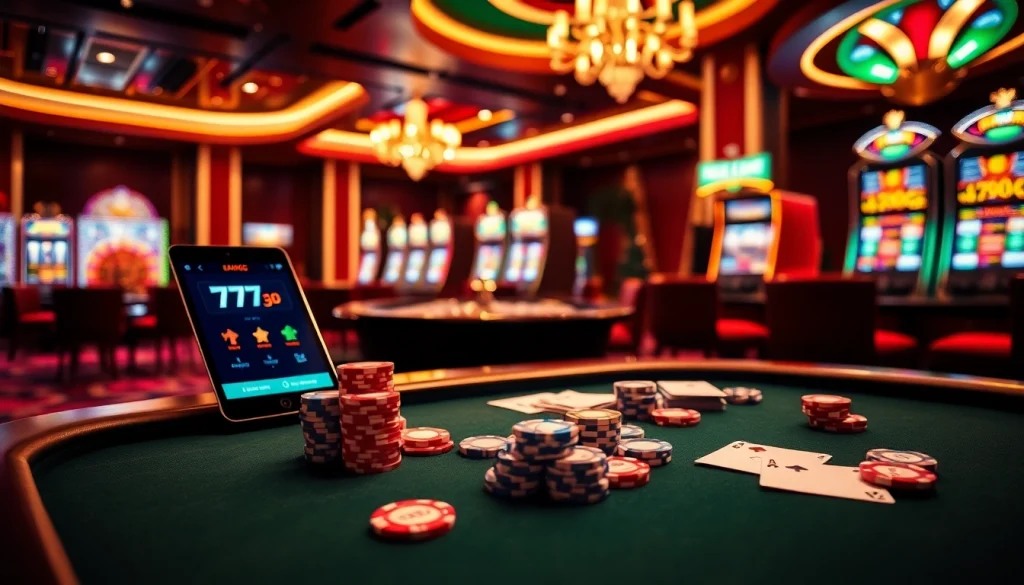 Engage in high-stakes poker and roulette with the 777g App at a vibrant casino table.