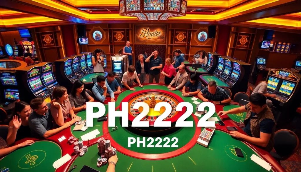 Excited players engaging in gambling activities at PH222 casino tables.