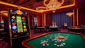 Experience the thrill of RAJABARONG with vibrant slot machines and poker games in a luxurious casino.