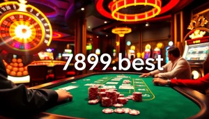 The thrilling gambling scene at 789f.best showcases high-stakes poker amidst vibrant casino energy.