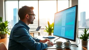 Analyze SEO strategies in a modern office environment with professional digital marketing elements.