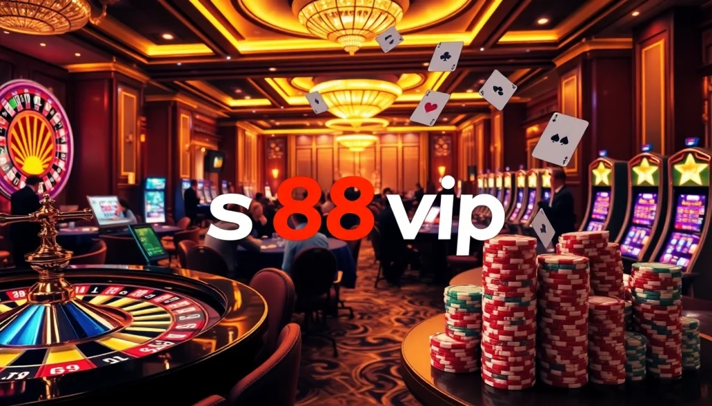 S88vip gamblers enjoying a thrilling casino experience with vibrant games and elegant ambiance.