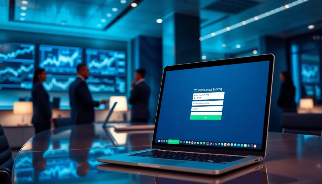 td web business banking login interface in a modern office setting