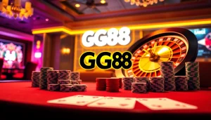 Experience the thrill of GG88 with dynamic casino visuals showcasing roulette and poker.