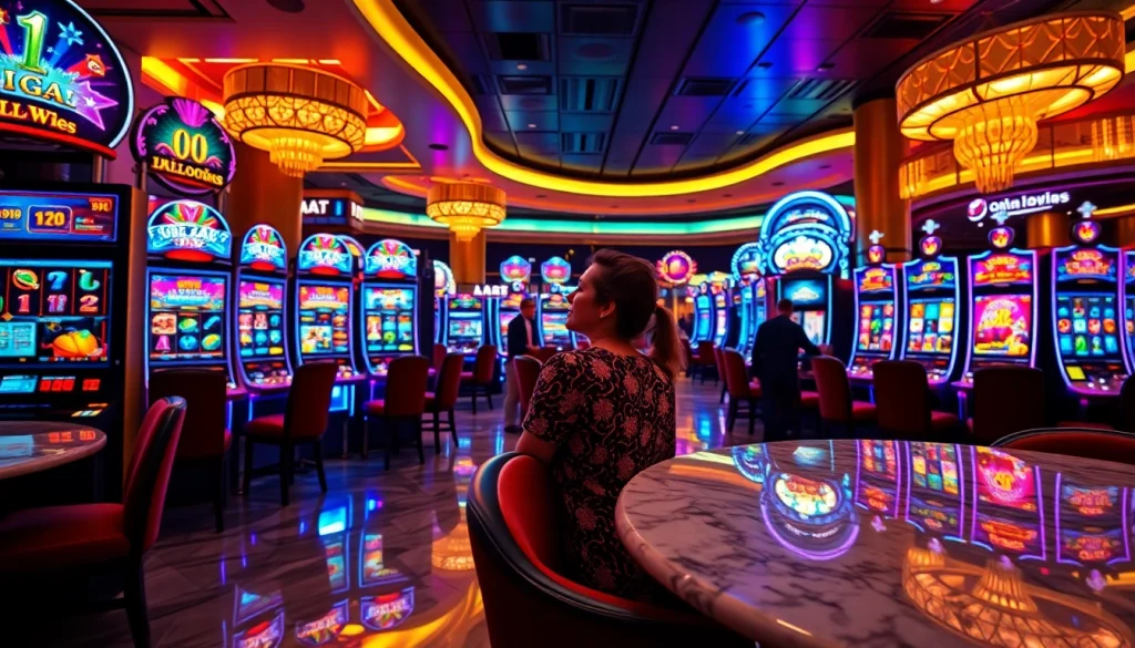 Experience excitement with online슬롯; vibrantcasino setting featuring interactive slot machines.