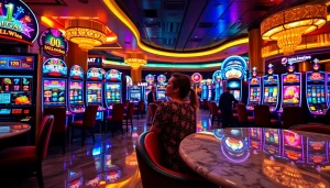 Experience excitement with online슬롯; vibrantcasino setting featuring interactive slot machines.