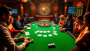 Leci123 showcases players strategizing at a blackjack table in a lively casino, embracing the thrill of the game.