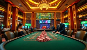 Tài xỉu md5 gaming table showcasing an exciting atmosphere with vibrant dice and colorful chips.