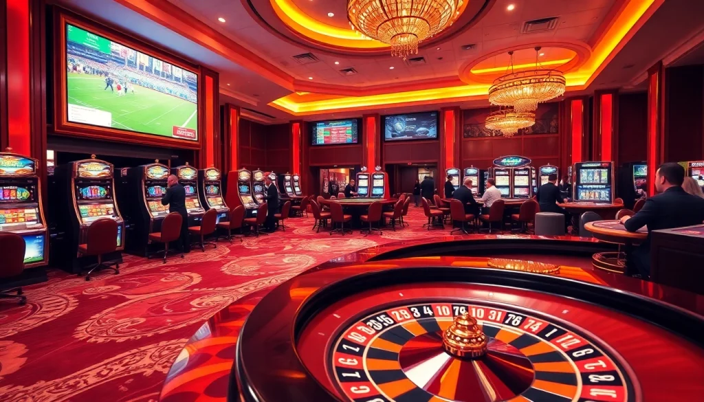Experience the excitement of GG88 at a luxurious casino with poker tables and vibrant slot machines.