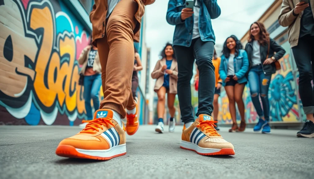 Vente de sneakers adidasfluxpascher.fr dans un cadre urbain dynamique et coloré.