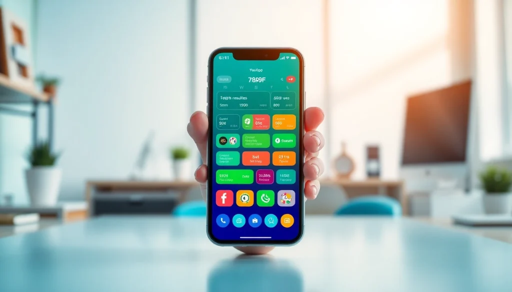 The 789f app interface displayed on a smartphone, showcasing real-time lottery updates in a modern workspace.