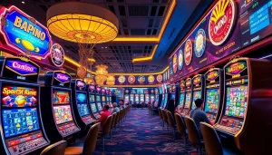 Experience the excitement of online gaming at fly88.com with vibrant slot machines and a sleek digital interface.