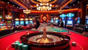 Experience the thrill of u888.com with an exciting casino scene filled with roulette wheels and poker tables.