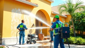 Professional pressure wash service revitalizing a home in Kissimmee, FL.