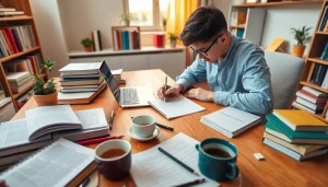 Student focused on writing a lucrare licenta in a cozy study environment.