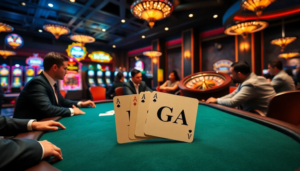 DAGA themed poker table in a luxury casino setting engaging serious players for strategic gameplay.