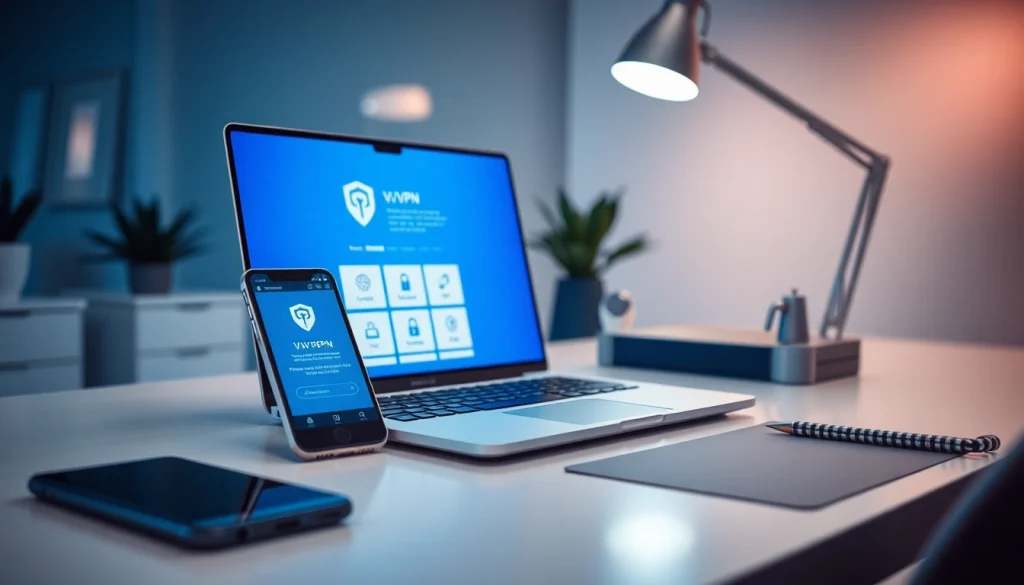 快连vpn下载 showcased on a modern workspace, emphasizing digital security.